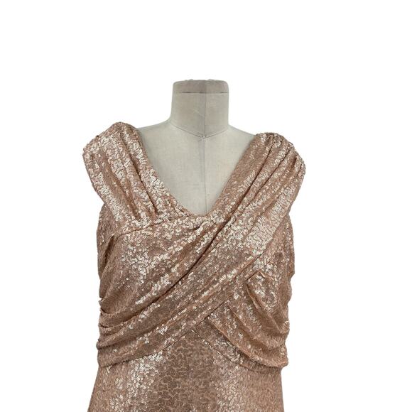 Tadashi Shoji Off-the-Shoulder Sequined Gown Champagne‎ Rose Gold Size XL - Picture 3 of 14